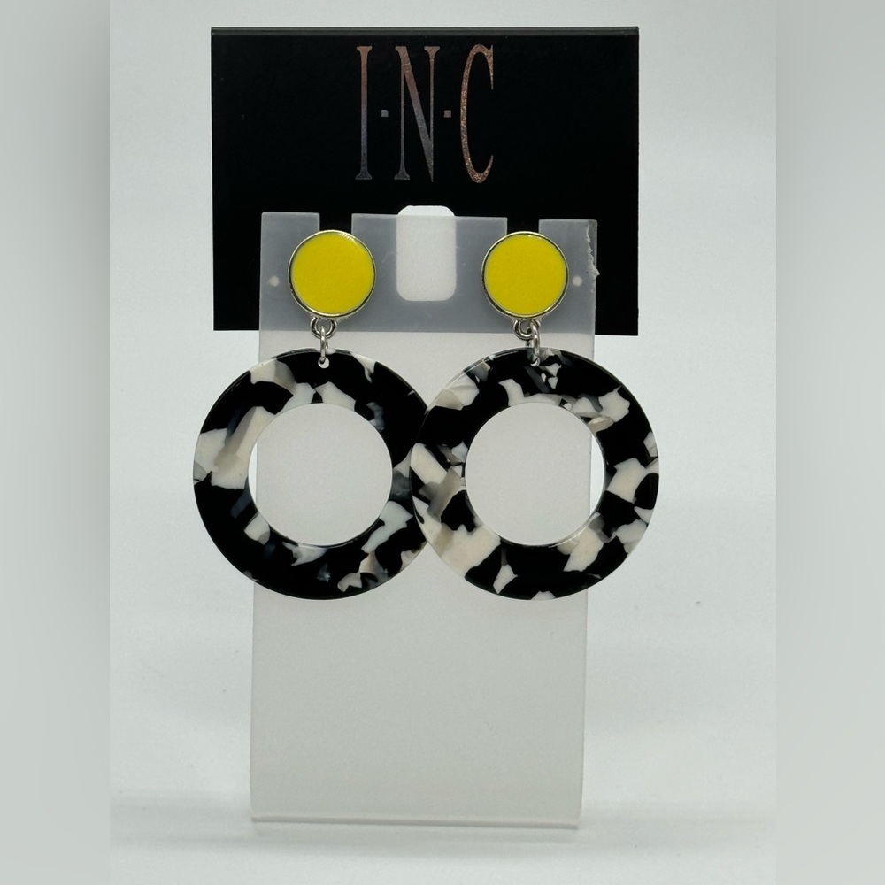 INC Geometric Drop Dangle Resin Earrings in Black White and Yellow
